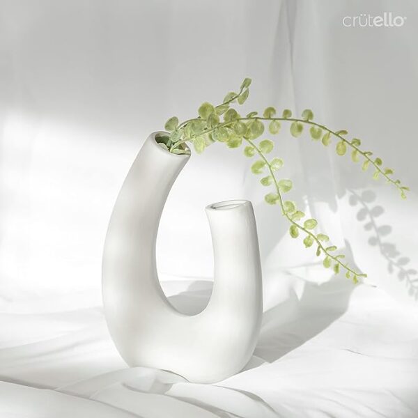 Crutello Minimalist White Ceramic U Style Vase - Image 3