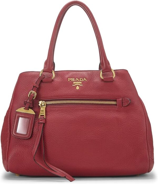 Prada Pre-Loved Red Vitello Daino Convertible Tote Small, Red