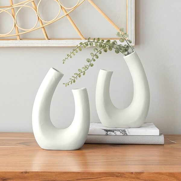 Crutello Minimalist White Ceramic U Style Vase